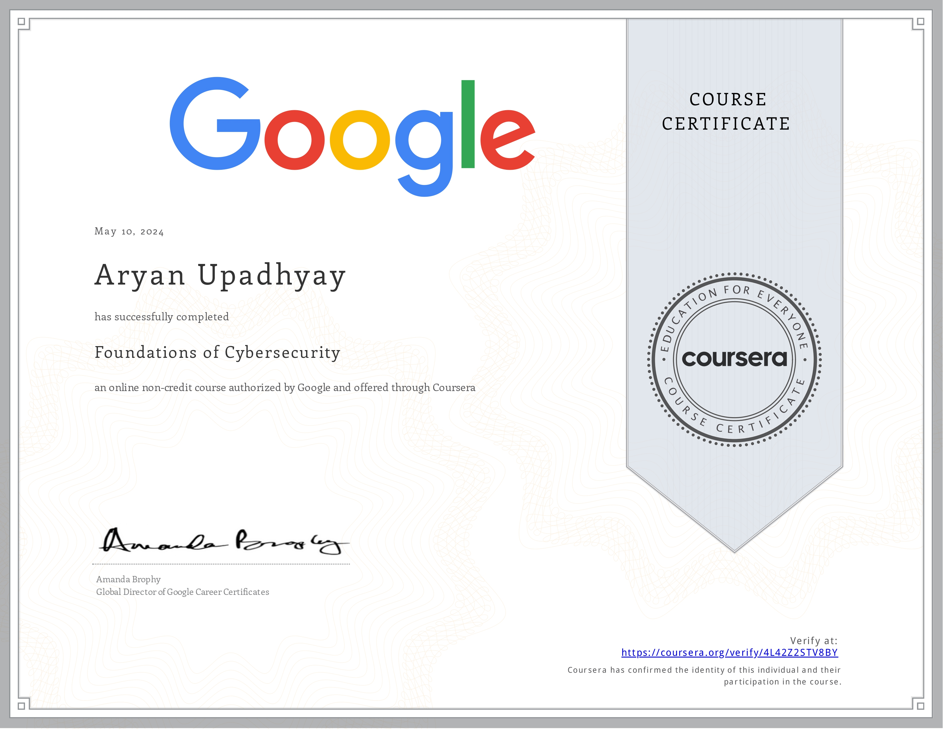 Foundations of Cybersecurity – Google Certificate – Aryan Kumar Upadhyay